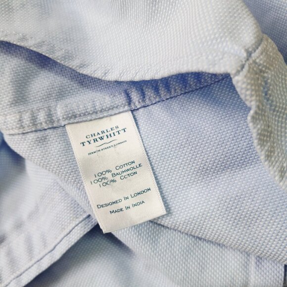 Charles Tyrwhitt Extra Slim Fit Baby Blue Button Down Dress Shirt 15 1/2 32 in - Picture 7 of 9
